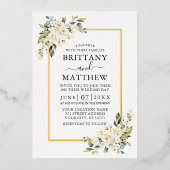 Invitation En Aluminium Aquarelle Blanc Floral Mariage Sage Vert Or (Recto)
