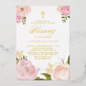Invitation En Aluminium Aquarelle Blessure Bébé rose Peony Floral (Recto)