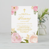 Invitation En Aluminium Aquarelle Blessure Bébé rose Peony Floral (Debout devant)