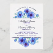 Invitation En Aluminium Aquarelle bleu blanc anémone mariage feuille photo (Recto)