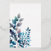 Invitation En Aluminium Aquarelle Bleu branches botaniques Mariage foncé (Verso)