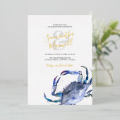 Invitation En Aluminium Aquarelle Bleu Crabe Côtier Couples Douche (Debout devant)