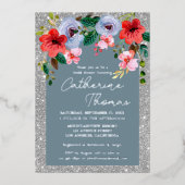 Invitation En Aluminium Aquarelle bleu Dusty Parties scintillant argent Ar (Recto)
