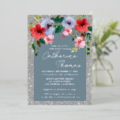 Invitation En Aluminium Aquarelle bleu Dusty Parties scintillant argent Ar (Debout devant)