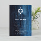 Invitation En Aluminium Aquarelle bleu foncé avec argent | Bar Mitzvah (Debout devant)