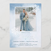 Invitation En Aluminium Aquarelle bleu neige hiver Mariage à deux côtés (Recto)
