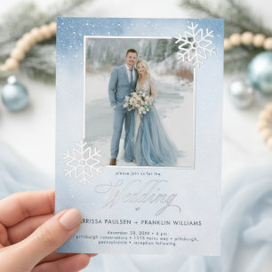 Invitation En Aluminium Aquarelle bleu neige hiver Mariage à deux côtés