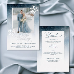 Invitation En Aluminium Aquarelle bleu neige hiver Mariage à deux côtés