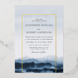 Invitation En Aluminium Aquarelle bleu paysage nature inspirée