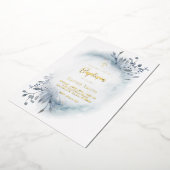 Invitation En Aluminium aquarelle bleu poussiéreux feuillage Baptême (Rotation)