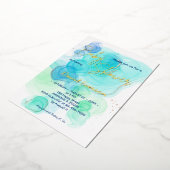 Invitation En Aluminium Aquarelle bleu turquoise et douce - Véritable or (Rotation)