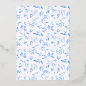 Invitation En Aluminium Aquarelle bleue Feuilles Dédication bébé & Baptême (Verso)
