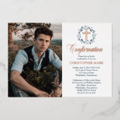 Invitation En Aluminium Aquarelle bleue Wreath Boy Photo Confirmation (Recto)