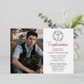 Invitation En Aluminium Aquarelle bleue Wreath Boy Photo Confirmation (Debout devant)