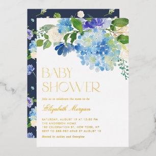 Invitation En Aluminium Aquarelle Blue Hydrangea Baby shower Floral
