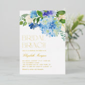Invitation En Aluminium Aquarelle Blue Hydrangea Floral Bridal Brunch (Debout devant)