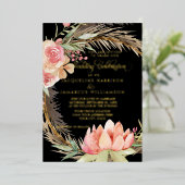 Invitation En Aluminium Aquarelle Boho Floral Rose Pampas Or (Debout devant)