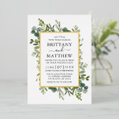 Invitation En Aluminium Aquarelle Botanique Verdure Sage Vert Or (Debout devant)