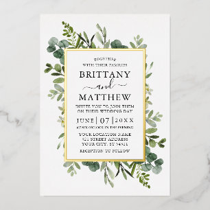Invitation En Aluminium Aquarelle Botanique Vert Mariage Or