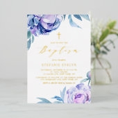 Invitation En Aluminium Aquarelle botanique Violet Peony Flowers Baptême (Debout devant)