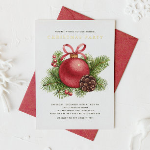 Invitation En Aluminium Aquarelle Boule rouge Ornement fête de Noël