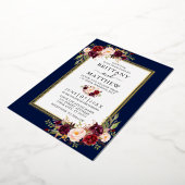 Invitation En Aluminium Aquarelle Bourgogne Floral Bleu 2 Frame Or (Rotation)