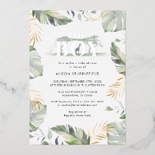Invitation En Aluminium Aquarelle Boy Palm Safari Baby shower Argent