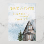 Invitation En Aluminium Aquarelle Cabine Rustique Hiver Enregistrer La Dat (Recto)