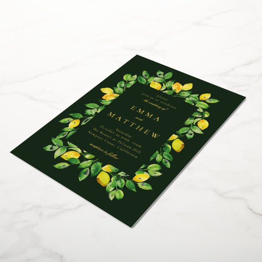 Invitation En Aluminium Aquarelle Cadre citron en Arrière - plan foncé (Rotation)