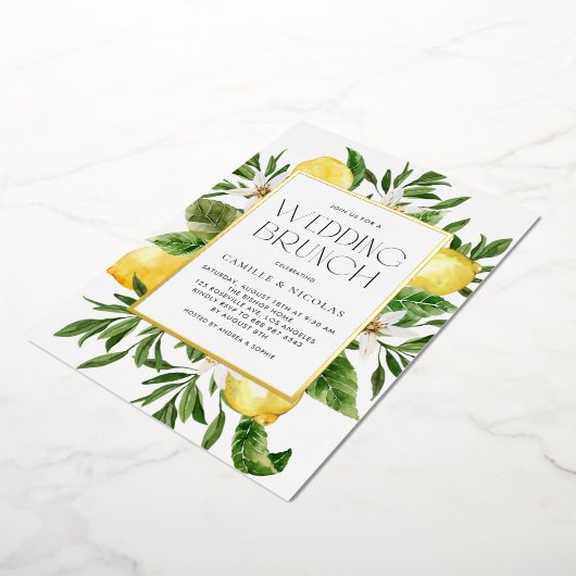 Invitation En Aluminium Aquarelle Cadre citron Mariage botanique Brunch (Rotation)