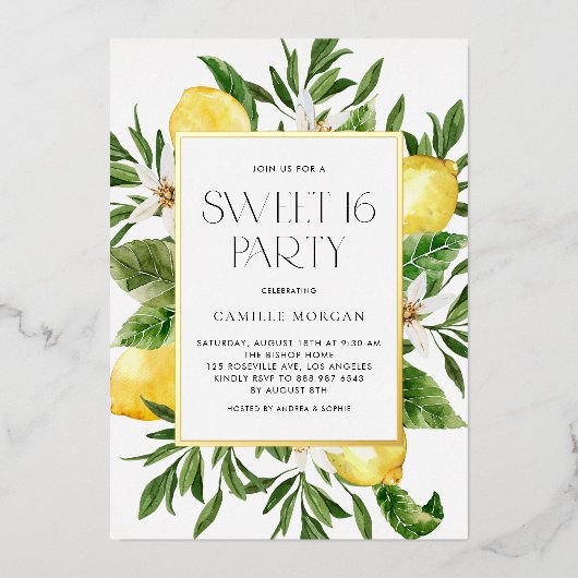 Invitation En Aluminium Aquarelle Citron Cadre Botanique Douceur 16 Partie (Recto)