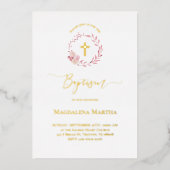 Invitation En Aluminium aquarelle de couronne rose poussiéreuse Baptême In (Recto)