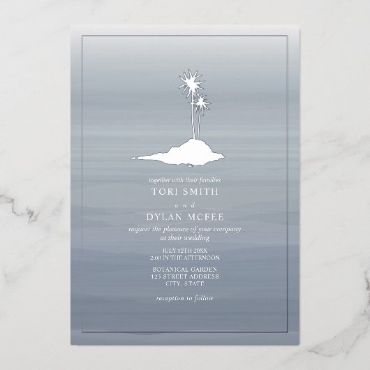 Invitation En Aluminium Aquarelle de Mariage de l'île Chambray (Recto)