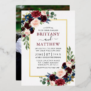 Invitation En Aluminium Aquarelle de mariage mixte floral photo or