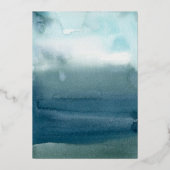 Invitation En Aluminium Aquarelle de plage moderne Bleu Coques Mariage Or (Verso)