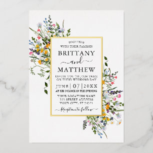 Invitation En Aluminium Aquarelle Delicate Fleur sauvage Mariage Or