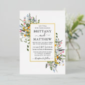 Invitation En Aluminium Aquarelle Delicate Fleur sauvage Mariage Or (Debout devant)