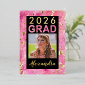 Invitation En Aluminium Aquarelle d'or rose 2025 - Diplôme photo (Debout devant)