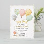 Invitation En Aluminium Aquarelle du baby shower de ballon (Debout devant)
