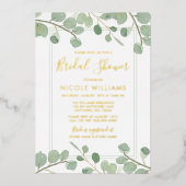 Invitation En Aluminium Aquarelle Eucalyptus Fête des mariées or (Recto)