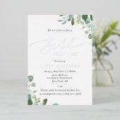 Invitation En Aluminium Aquarelle Eucalyptus Fête des mariées verte (Debout devant)