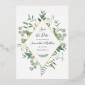 Invitation En Aluminium Aquarelle Eucalyptus Vert Enregistrer la date (Recto)