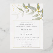 Invitation En Aluminium Aquarelle feuille or shimmer feuille mariage invit (Recto)