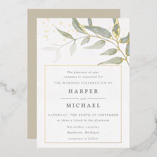 Invitation En Aluminium Aquarelle feuille or shimmer feuille mariage invit (Recto/Verso)