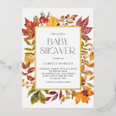 Invitation En Aluminium Aquarelle Feuilles Automne Cadre Baby shower Autom (Recto)