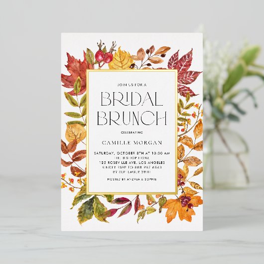 Invitation En Aluminium Aquarelle Feuilles d'automne cadre automne nuptial (Debout devant)