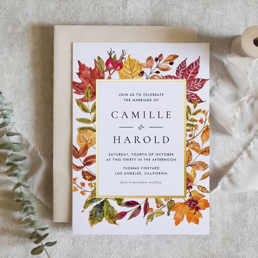 Invitation En Aluminium Aquarelle Feuilles d'automne Mariage de automne de