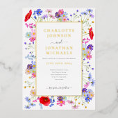 Invitation En Aluminium Aquarelle Fleur sauvage moderne Elegant Mariage or (Recto)