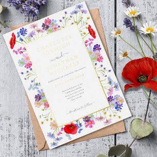 Invitation En Aluminium Aquarelle Fleur sauvage moderne Elegant Mariage or