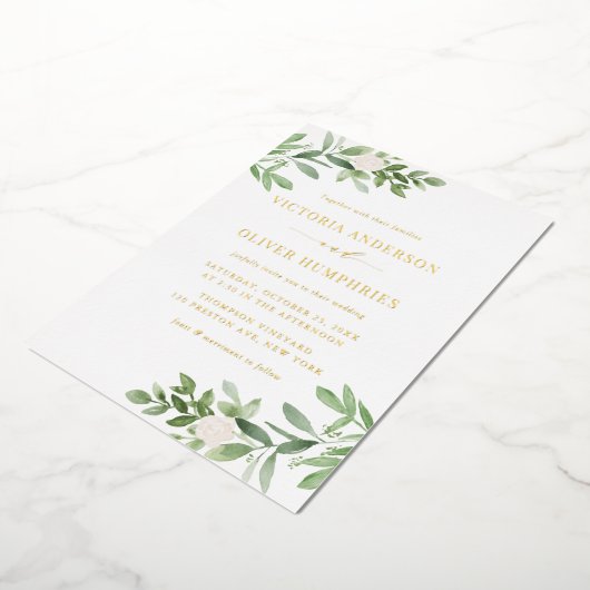 Invitation En Aluminium Aquarelle Fleurs blanches et Mariage de verdure (Rotation)